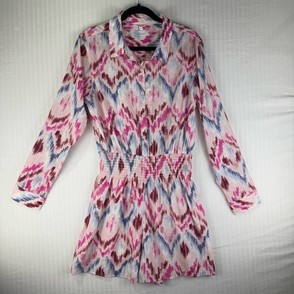 Splendid Amalia Romper Watercolor Printed Long-Sleeve Button Front Size Large - Picture 1 of 6